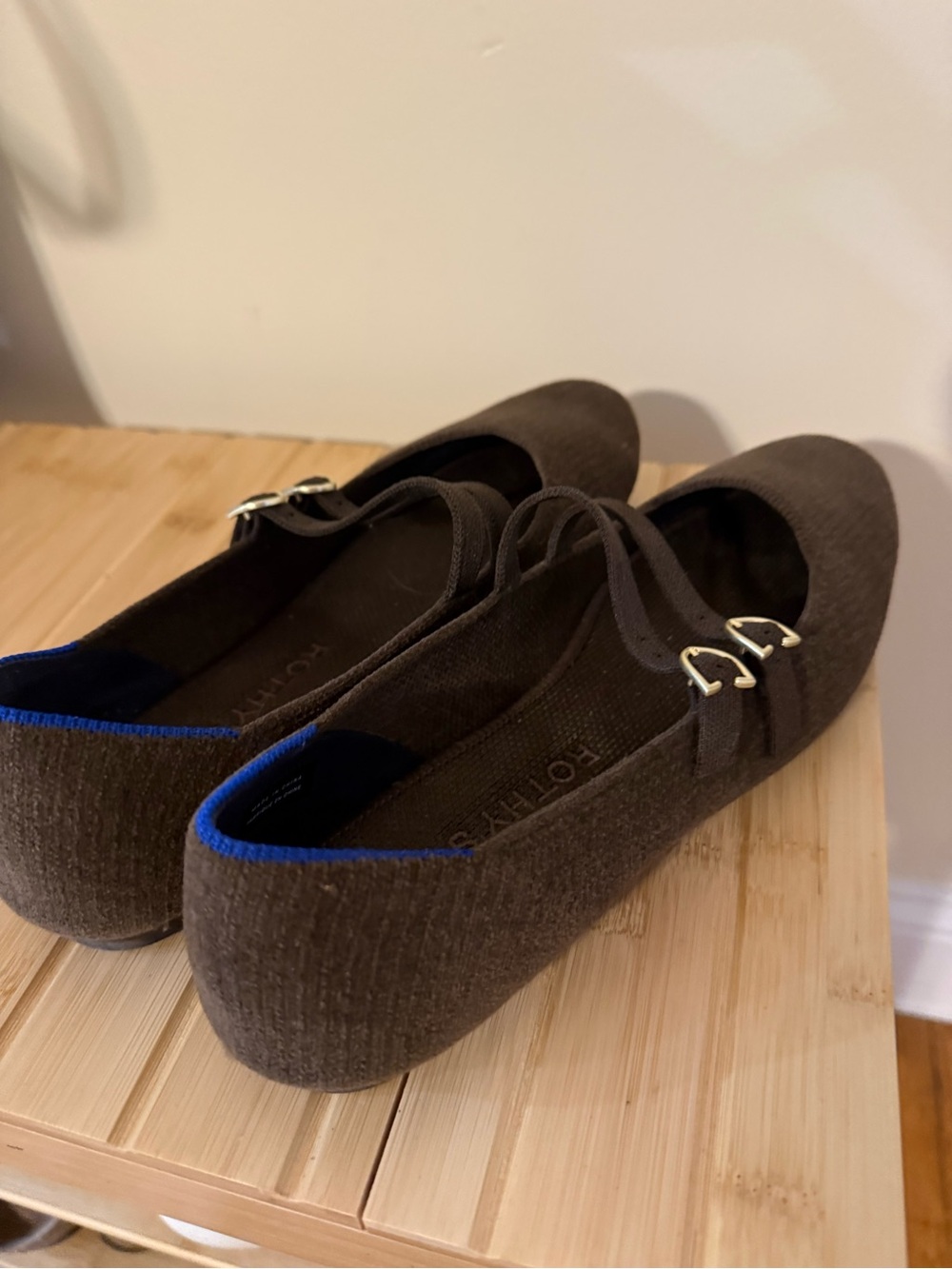 Rothy's Dark Brown Mary Jane Flats with Buckle Straps